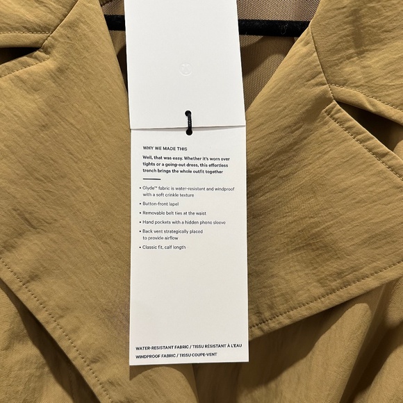 LULULEMON CLASSIC FIT TRENCH COAT CAMEL BROWN LARGE NWT - Picture 9 of 12